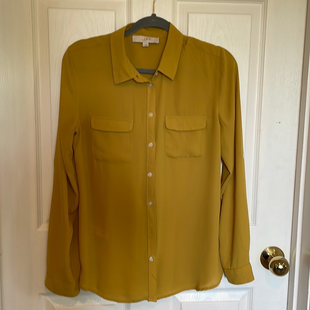 Loft green yellow blouse